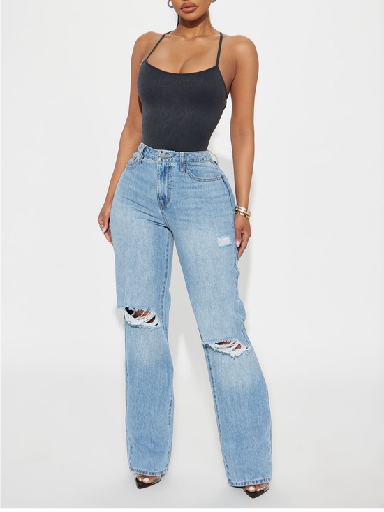 Fashion Nova Denim - Fashion Nova Light Blue High-Rise Straight-Leg Jeans